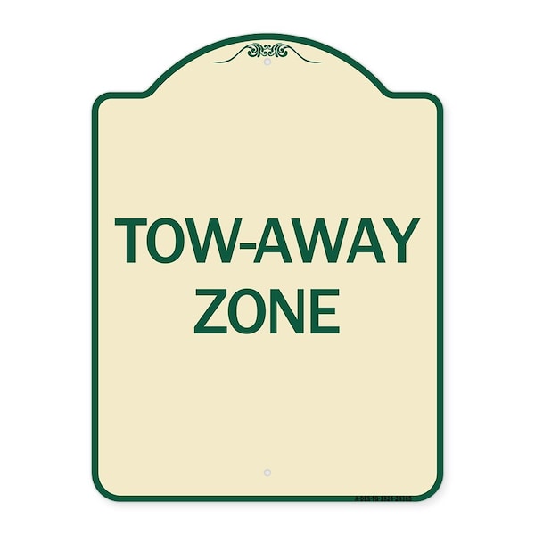 Designer Series Sign Tow-Away Zone, Tan & Green Heavy-Gauge Aluminum Sign, 24" x 18", TG-1824-24365
